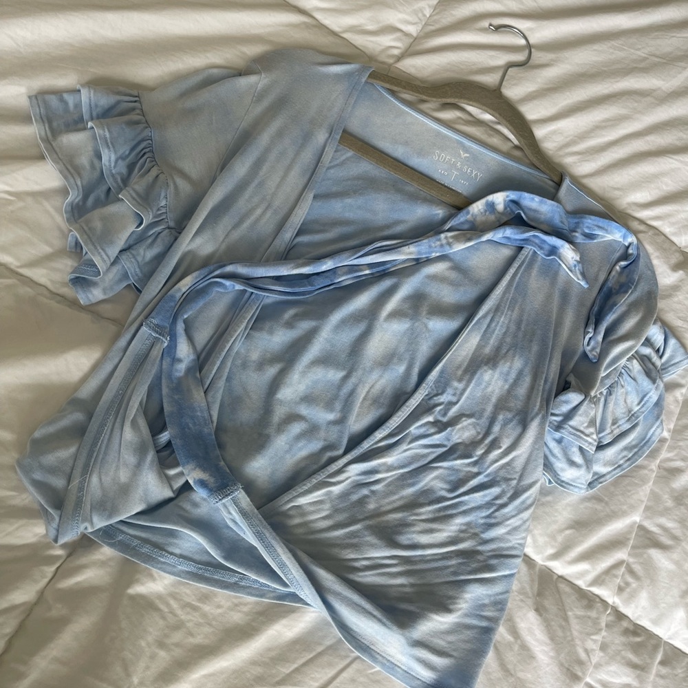 “American Eagle” Soft and Sexy Adjustable Cross-Body Tie Tee with Ruffled Sleeve